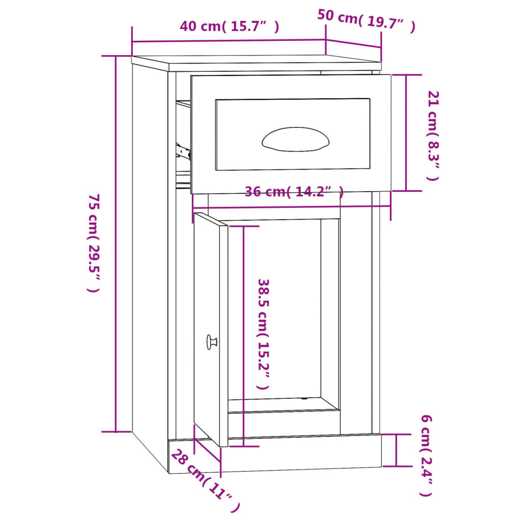 vidaXL Armário apoio gaveta 40x50x75cm deriv. madeira branco brilhante