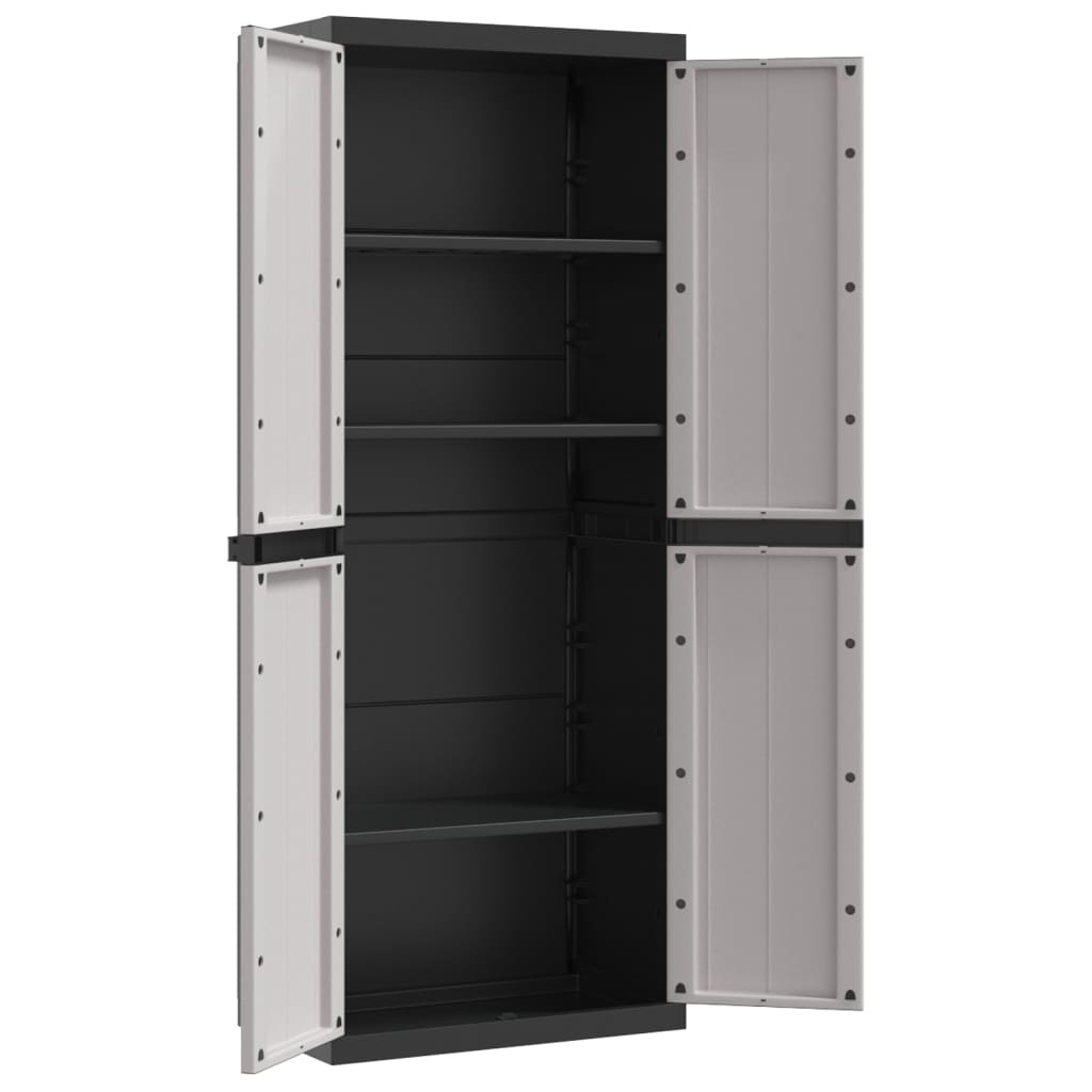 vidaXL Móvel de arrumação para exterior 65x37x165 PP cinzento e preto