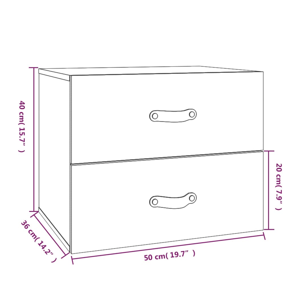 vidaXL Mesas de cabeceira de parede 2 pcs 50x36x40 cm cinzento