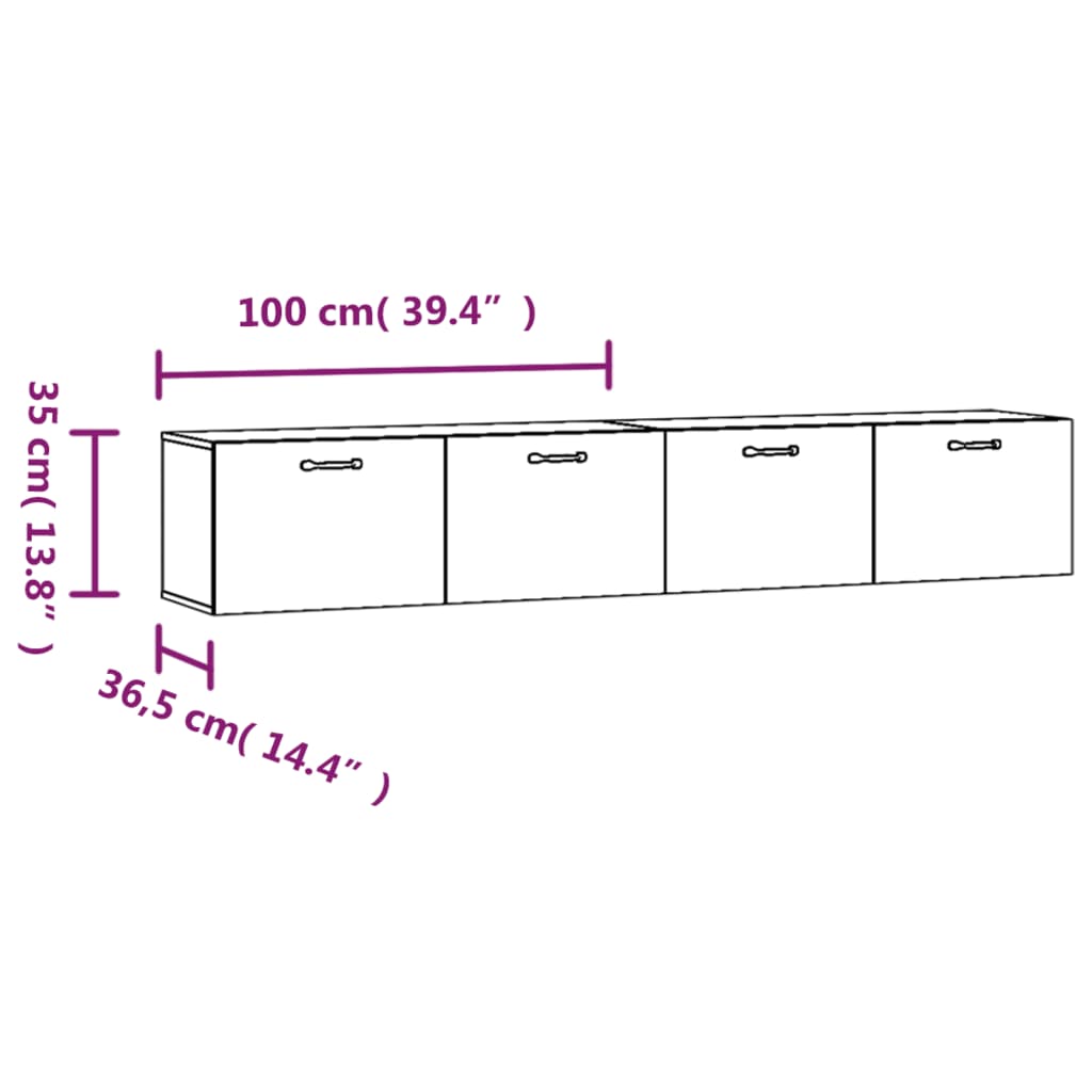 vidaXL Armários parede 2pcs 100x36,5x35 cm madeira branco brilhante