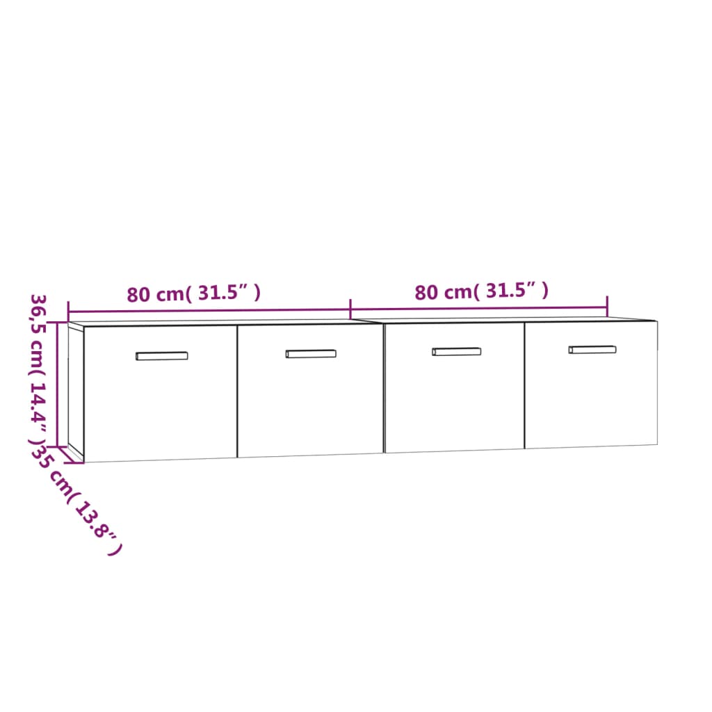 vidaXL Armários parede 2pcs 80x35x36,5cm madeira processada castanho