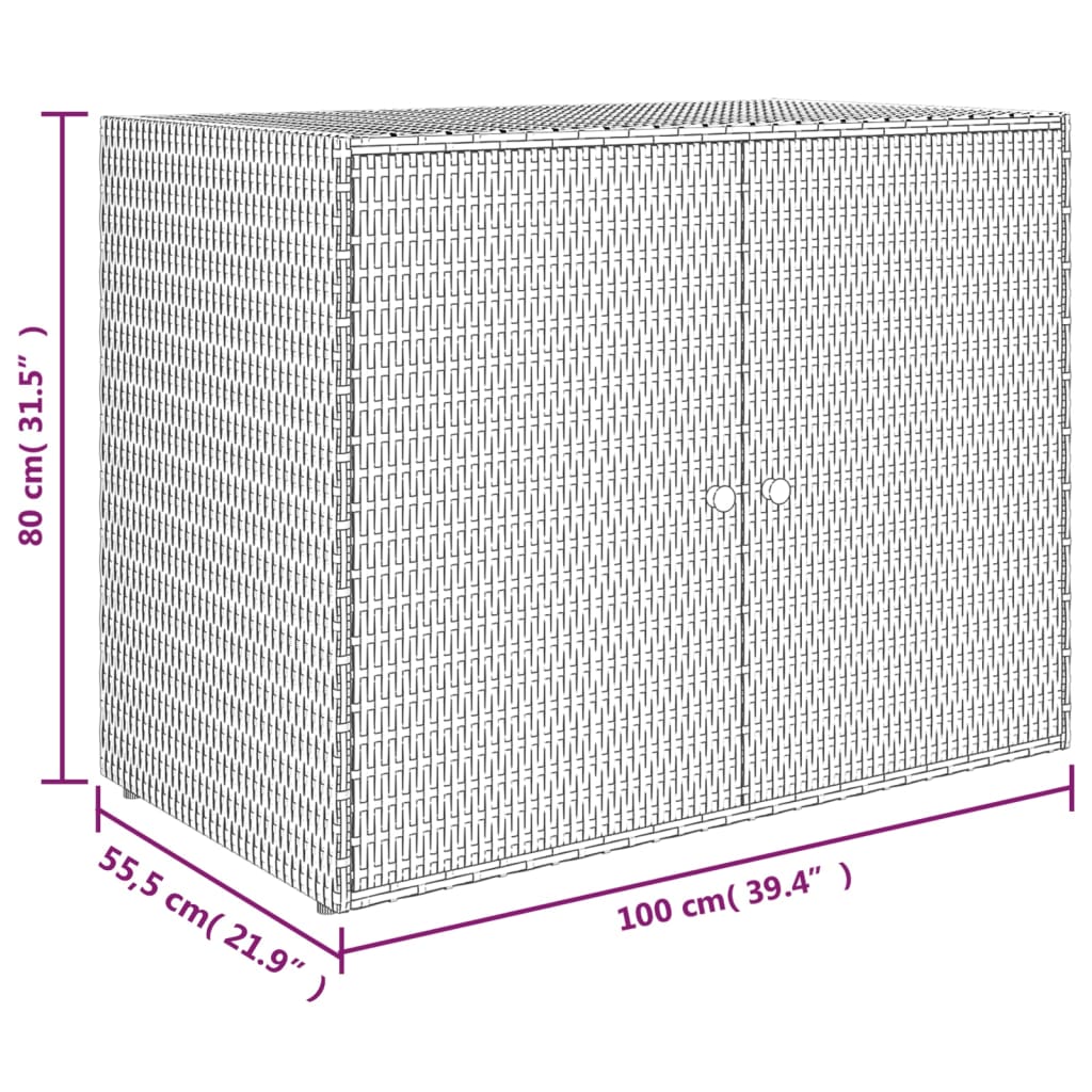 vidaXL Armário de arrumação p/ jardim 100x55,5x80 cm vime PE preto