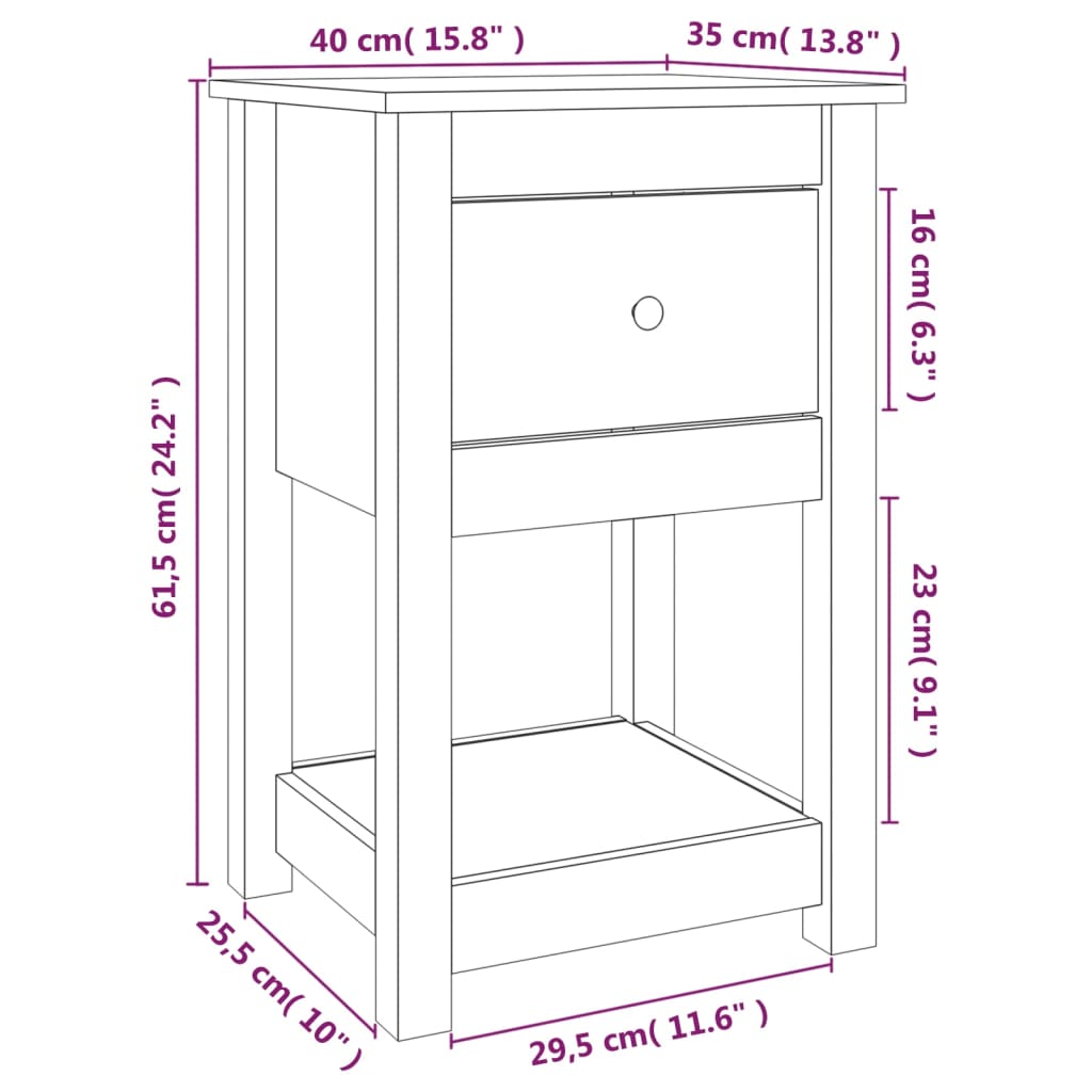 vidaXL Mesas de cabeceira 2 pcs 40x35x61,5 cm pinho maciço preto