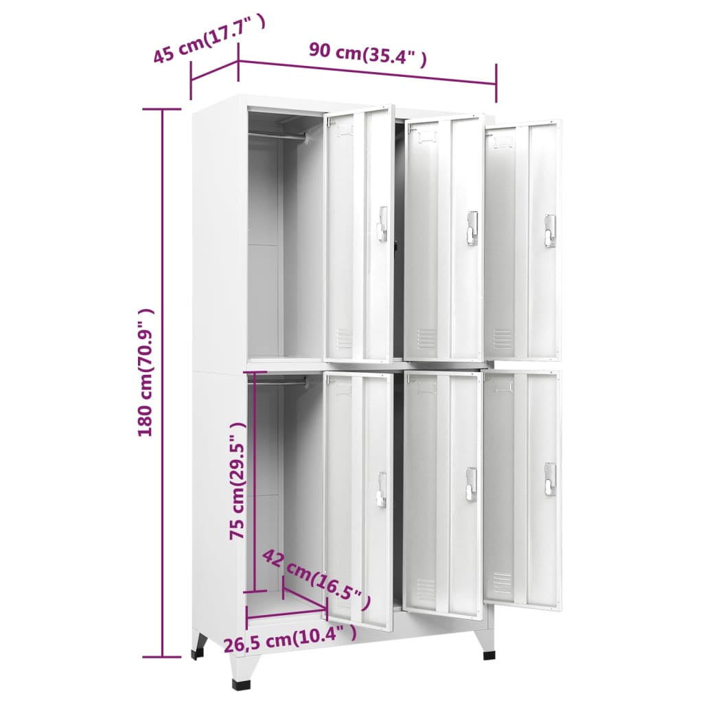 vidaXL Cacifo com 6 compartimentos aço 90x45x180 cm cinzento