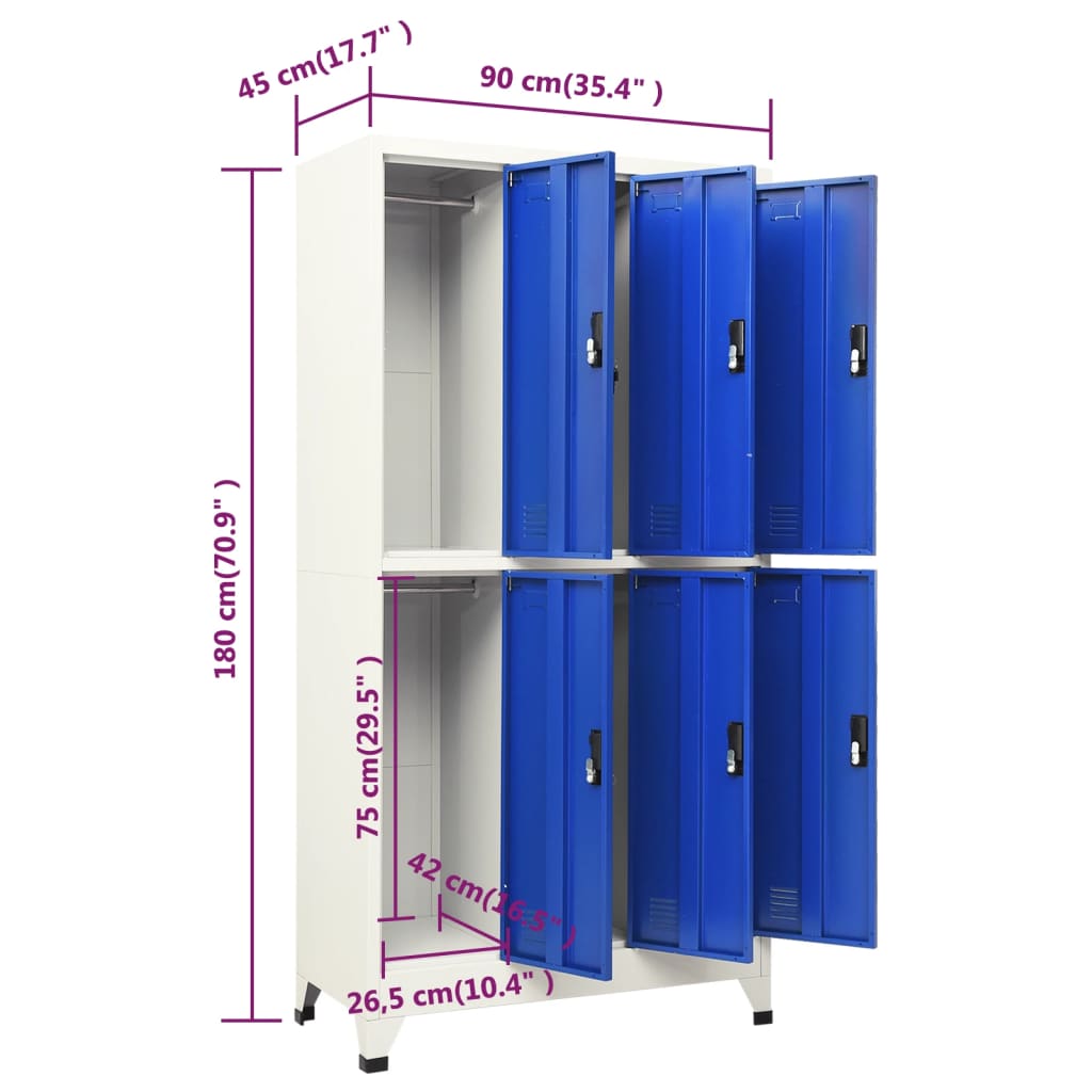 vidaXL Cacifo aço 90x45x180 cm cinzento e azul