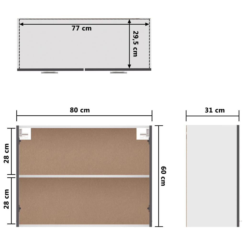 vidaXL Armário de parede 80x31x60 cm derivados de madeira cinzento