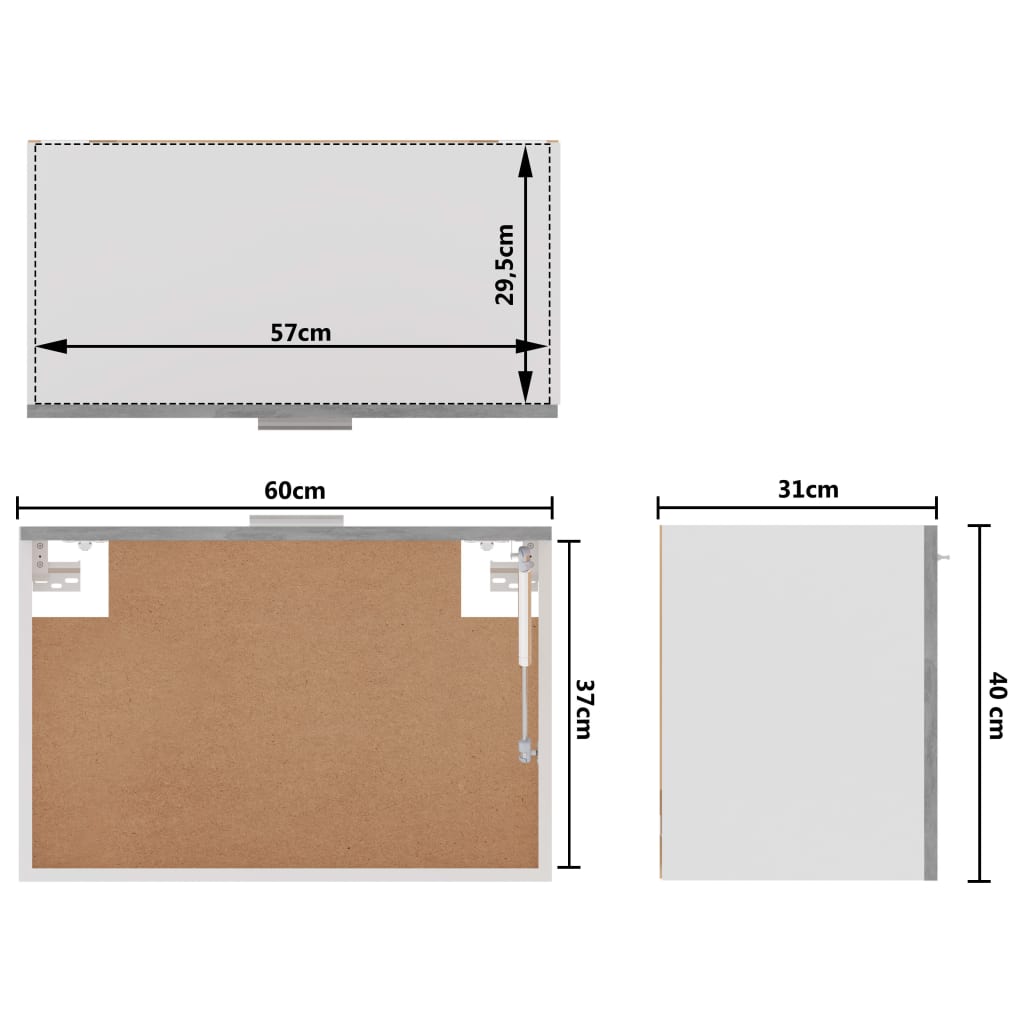 vidaXL Armário de parede 60x31x40 cm derivados madeira cinza cimento