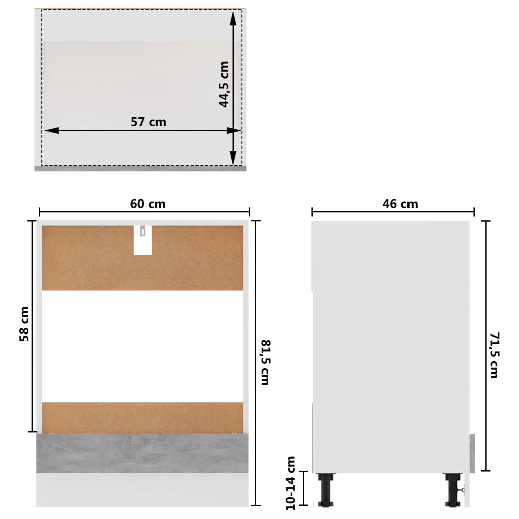 vidaXL Armário para forno 60x46x81,5 cm contraplacado cinza cimento