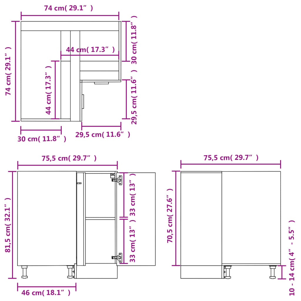 vidaXL Armário inferior canto 75,5x75,5x81,5cm contraplacado carvalho