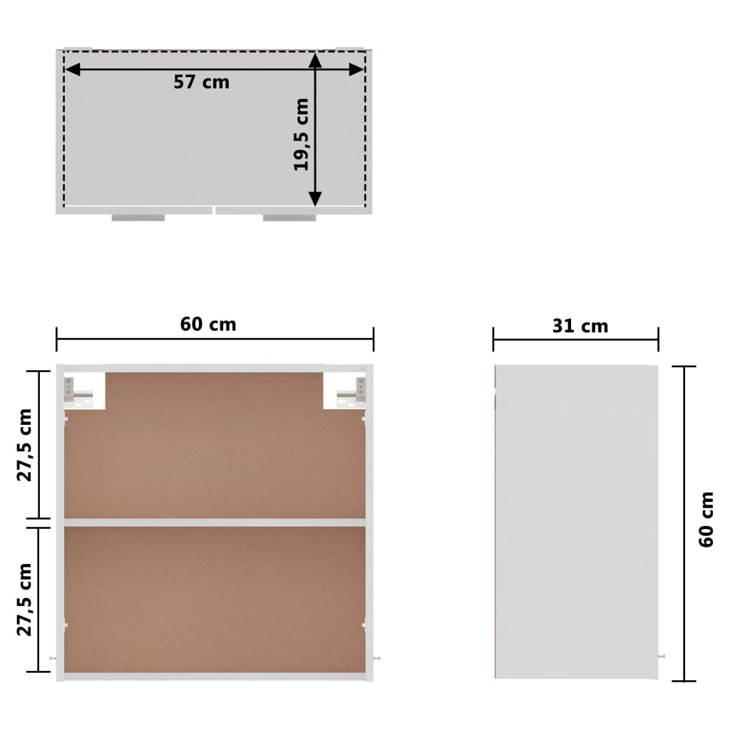 vidaXL Armário de parede 60x31x60cm derivados madeira branco brilhante