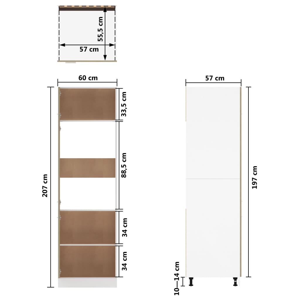 vidaXL Armário p/ frigorífico 60x57x207 cm contraplacado cor carvalho