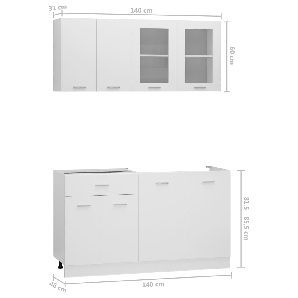 vidaXL 4 pcs conjunto armários de cozinha contraplacado branco