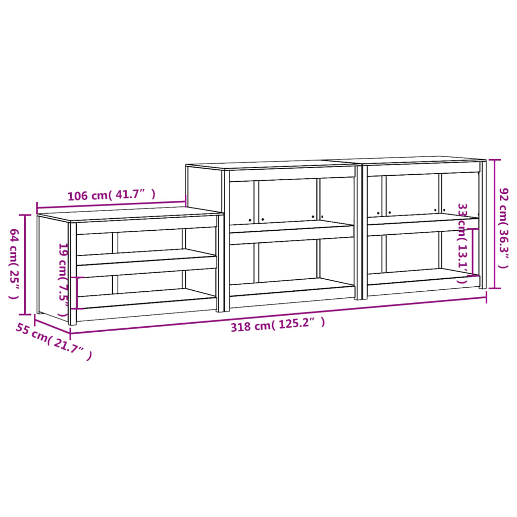 vidaXL Armários de cozinha para exterior 3 pcs pinho maciço preto