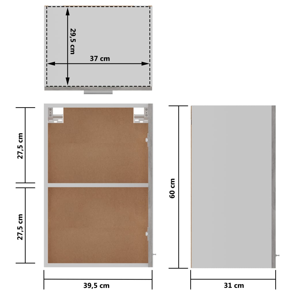 vidaXL Armário de parede 39,5x31x60 cm derivados madeira cinza cimento