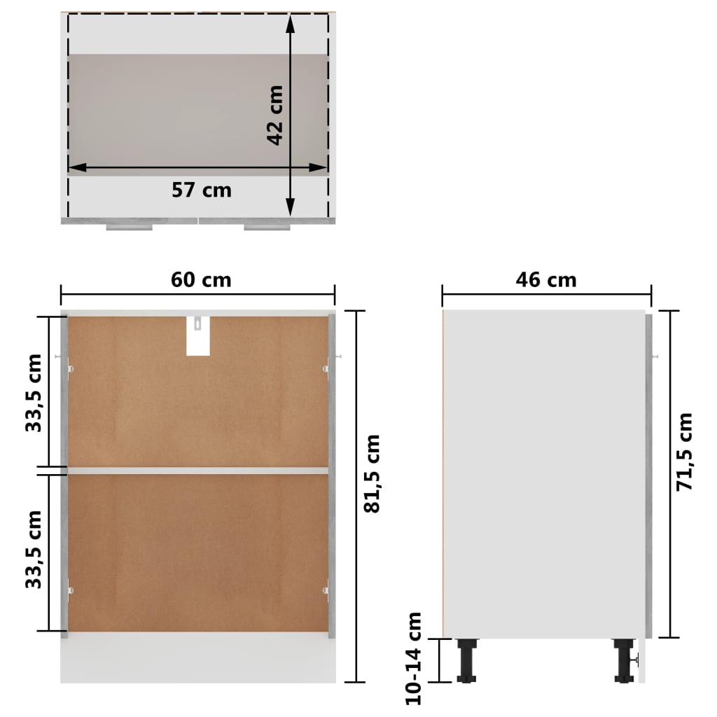 vidaXL Armário inferior 60x46x81,5 cm derivados madeira cinza cimento