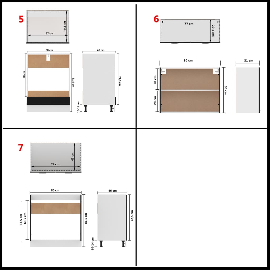 vidaXL 7 pcs conjunto armários de cozinha contraplacado preto