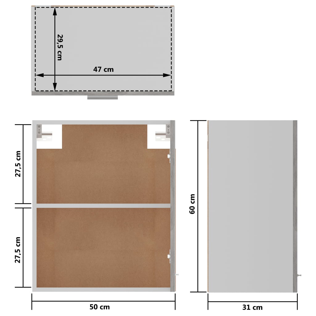 vidaXL Armário de parede 50x31x60 cm derivados madeira cinza cimento