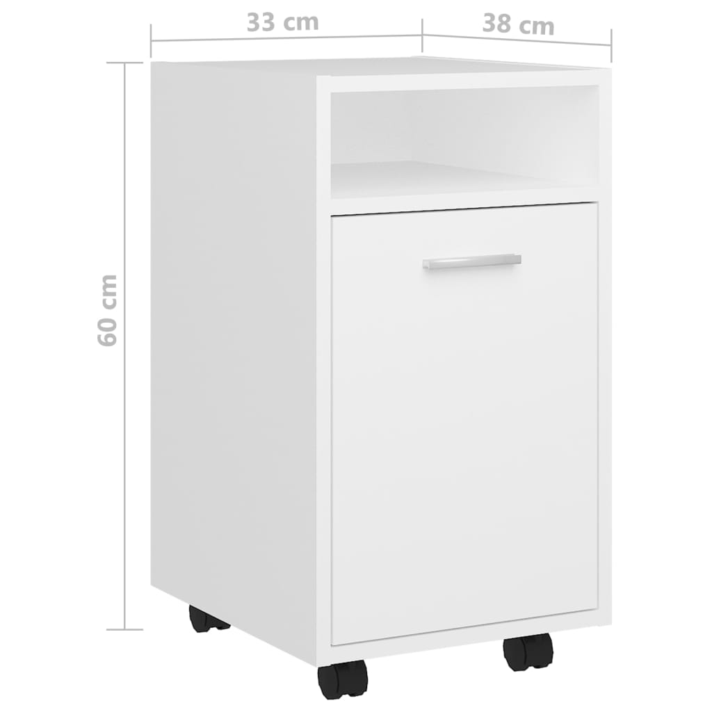 vidaXL Móvel de apoio com rodas 33x38x60 cm contraplacado branco