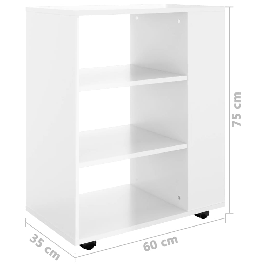 vidaXL Móvel com rodas 60x35x75 cm contraplacado branco brilhante