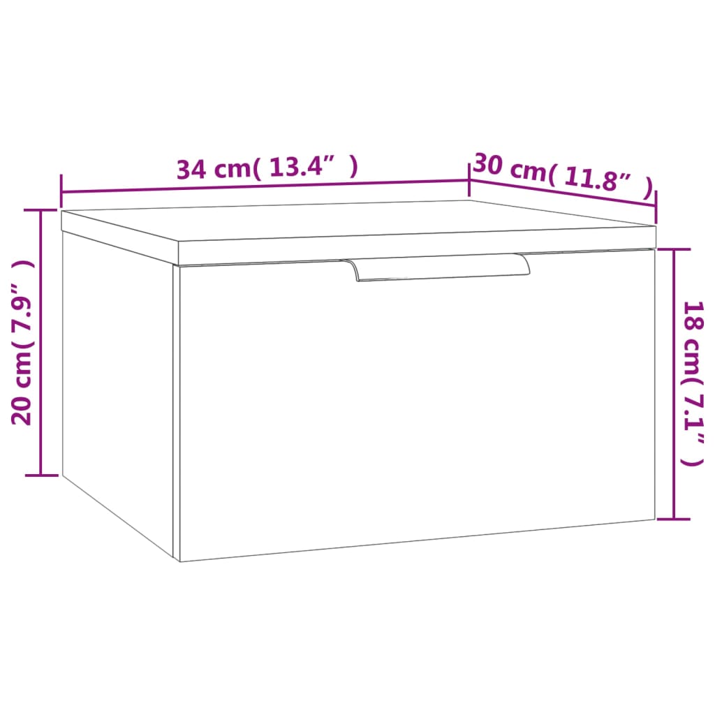 vidaXL Mesa de cabeceira de montagem na parede 34x30x20 cm preto