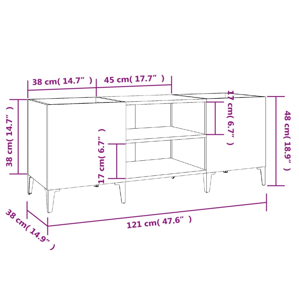 vidaXL Armário p/ discos 121x38x48 cm derivados madeira cinza-cimento