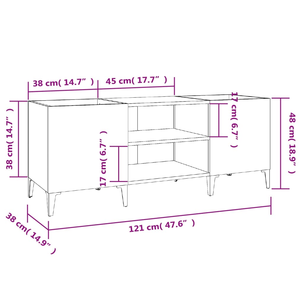 vidaXL Armário p/ discos 121x38x48 cm deriv. madeira branco brilhante