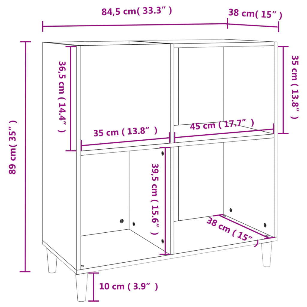 vidaXL Armário para discos 84,5x38x89 cm derivados de madeira branco