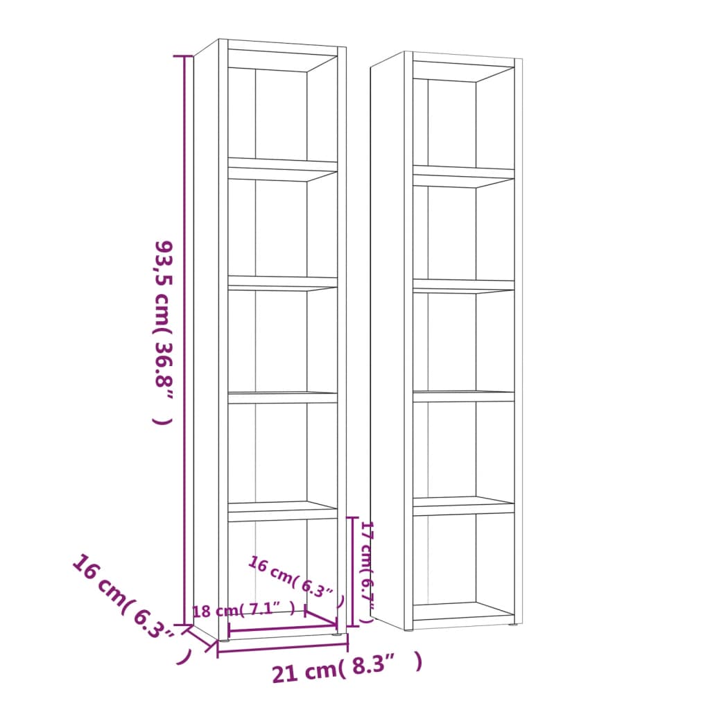 vidaXL Armários CD 2 pcs 21x16x93,5cm contraplacado cinzento cimento