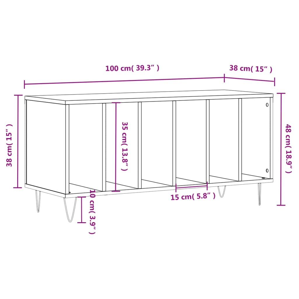 vidaXL Armário para discos 100x38x48 cm derivados de madeira branco