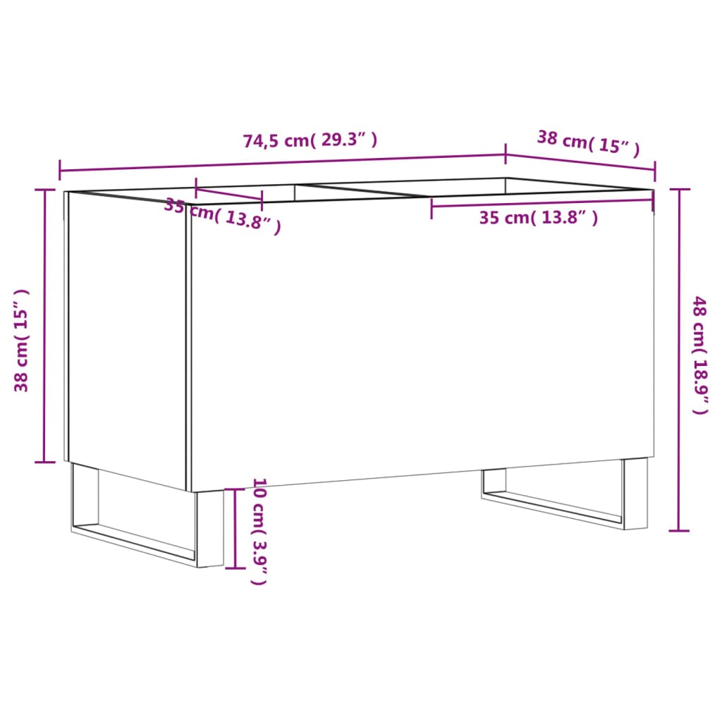 vidaXL Armário p/ discos 74,5x38x48 cm deriv. madeira branco brilhante