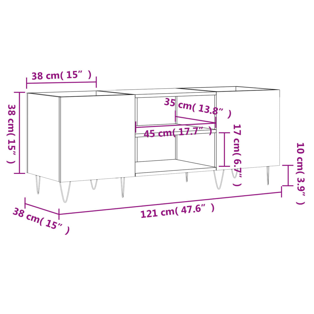 vidaXL Armário p/ discos 121x38x48 cm deriv. madeira branco brilhante