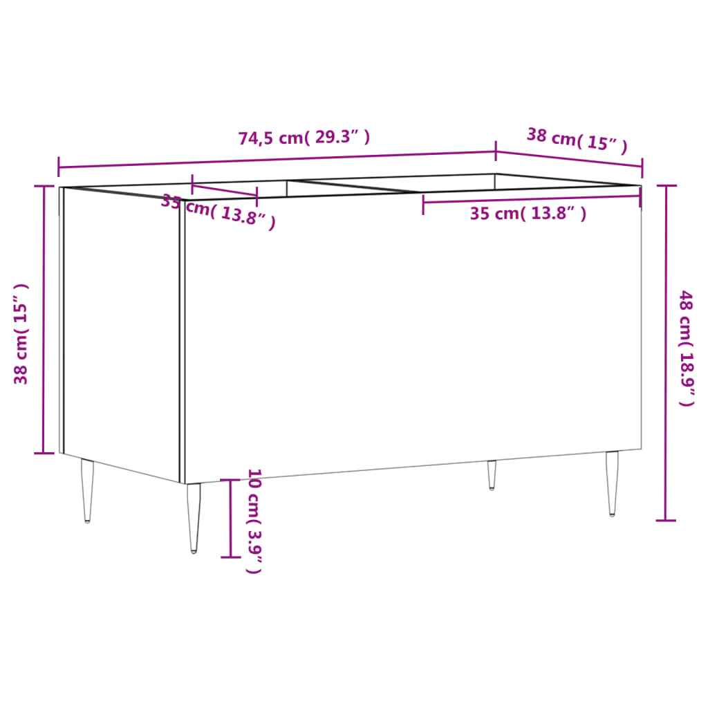 vidaXL Armário p/ discos 74,5x38x48 cm derivados madeira cinza-cimento