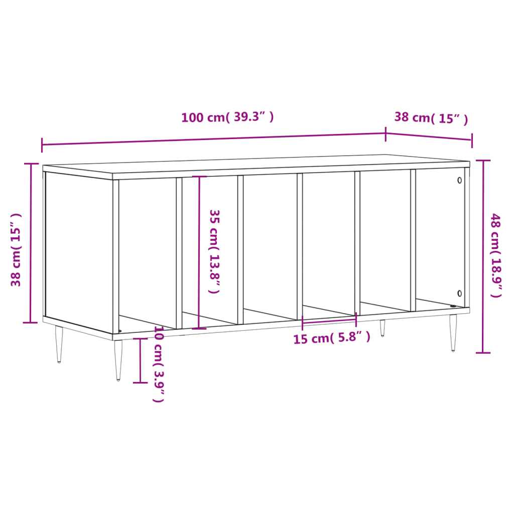 vidaXL Armário para discos 100x38x48 cm derivados de madeira preto