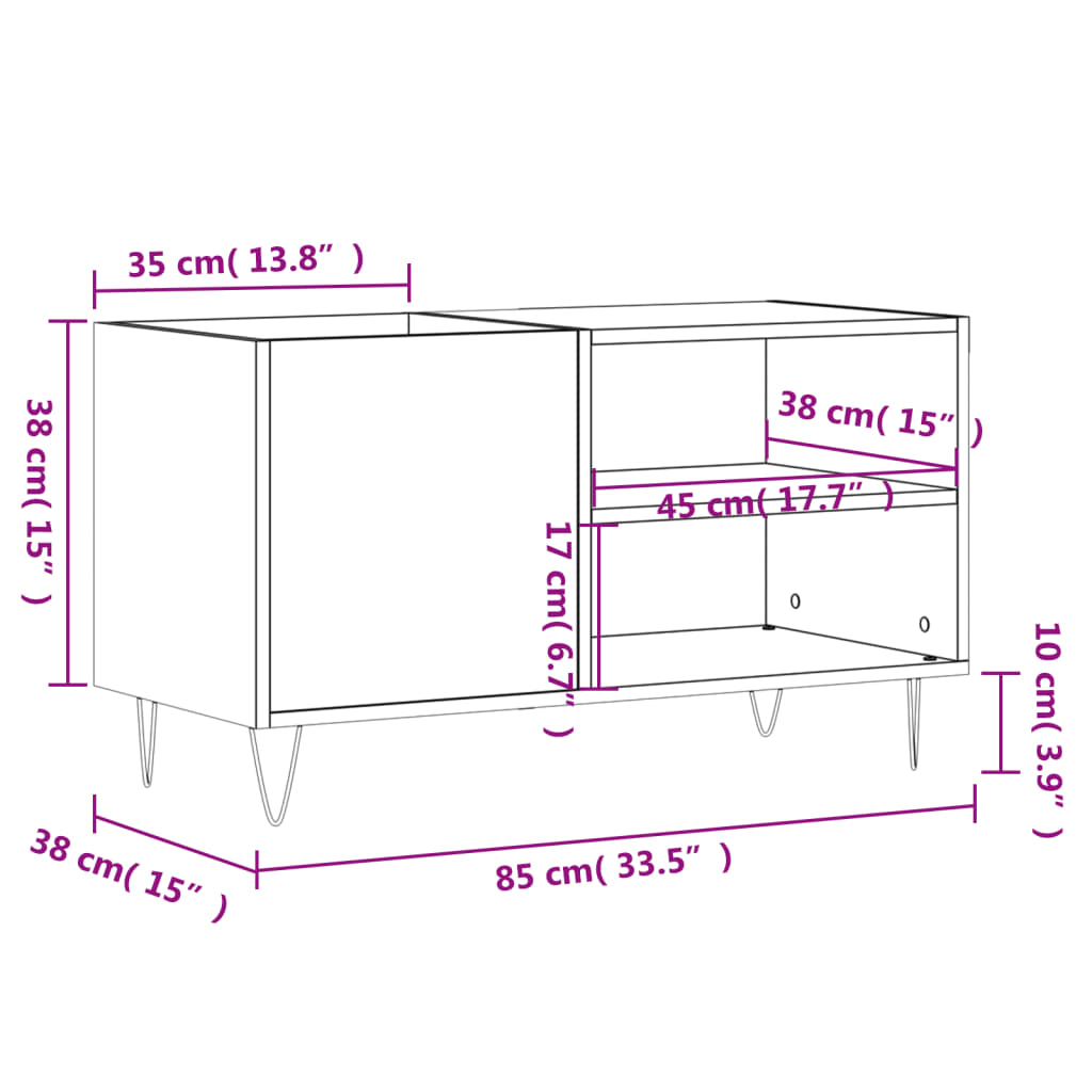 vidaXL Armário para discos 85x38x48 cm derivados de madeira preto