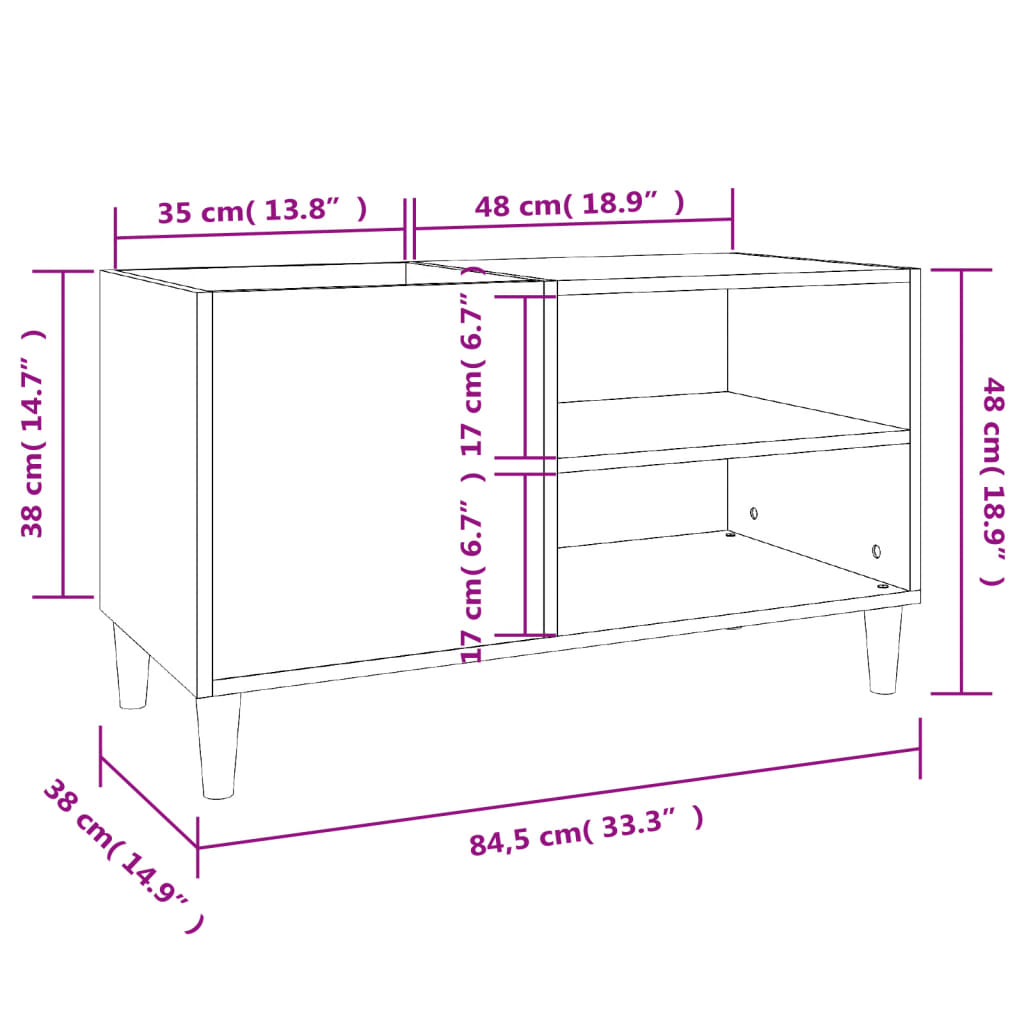 vidaXL Armário para discos 84,5x38x48 cm derivados de madeira preto