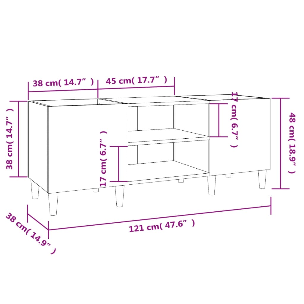 vidaXL Armário p/ discos 121x38x48 cm deriv. madeira branco brilhante