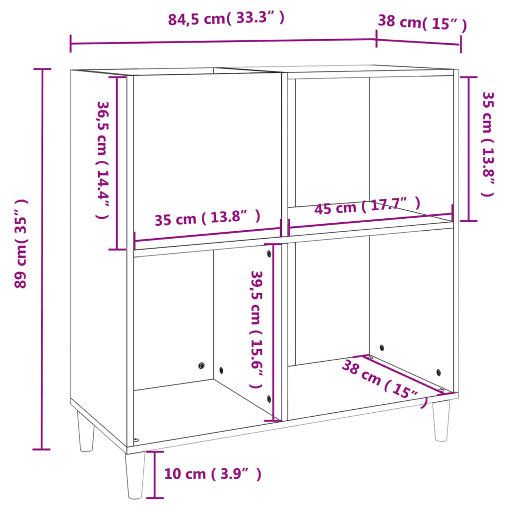 vidaXL Armário para discos 84,5x38x89 cm derivados de madeira preto