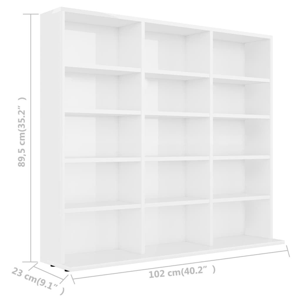 vidaXL Armário para CD 102x23x89,5 cm contraplacado branco brilhante