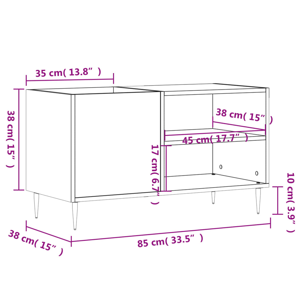 vidaXL Armário p/ discos 85x38x48 cm deriv. madeira branco brilhante