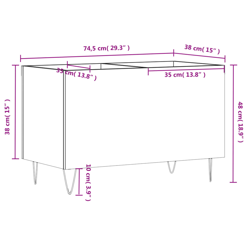 vidaXL Armário p/ discos 74,5x38x48 derivados madeira cinzento sonoma