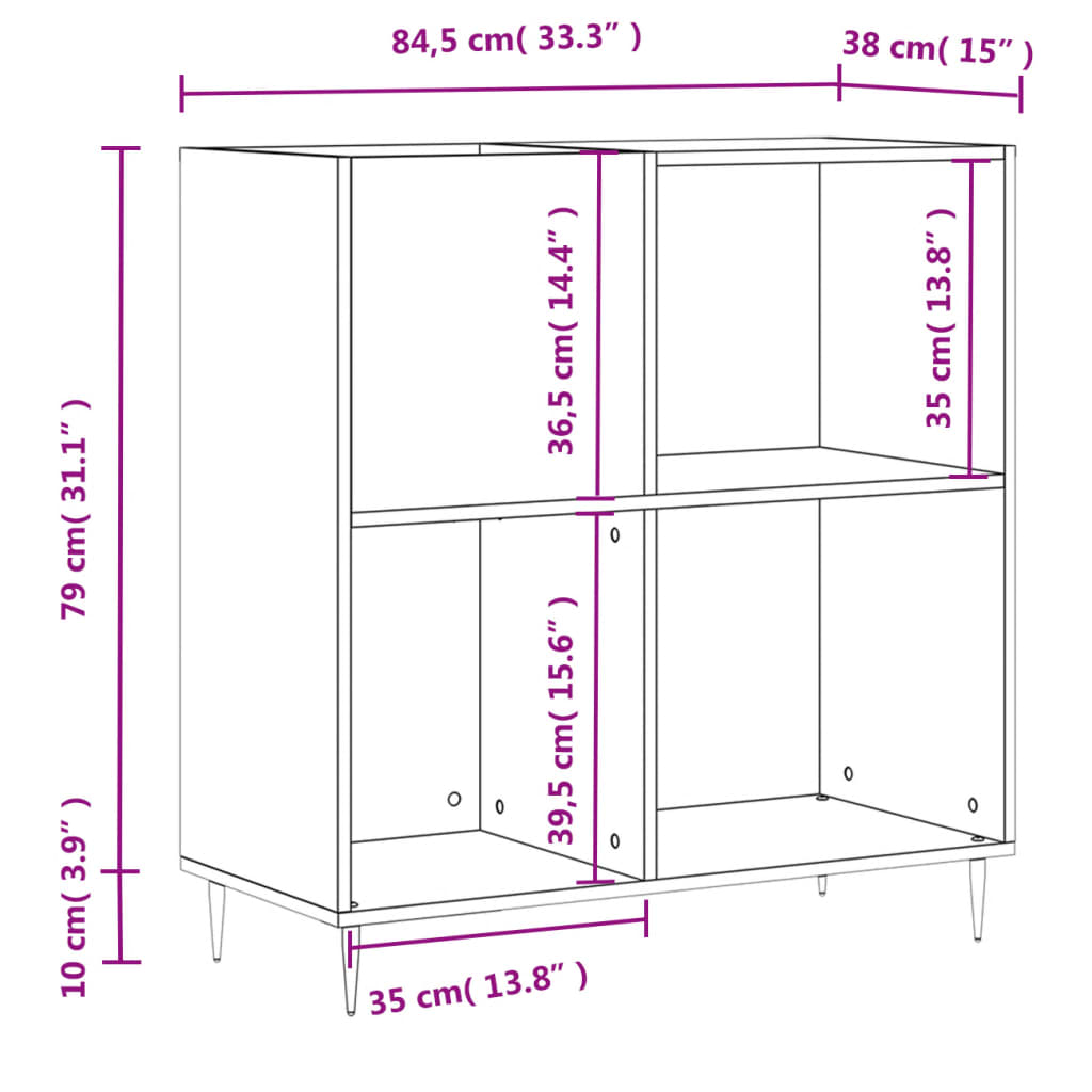 vidaXL Armário p/ discos 84,5x38x89 cm deriv. madeira branco brilhante