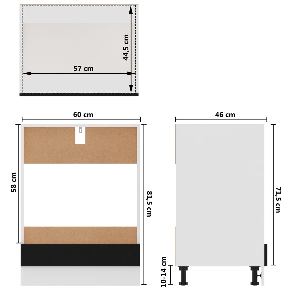 vidaXL Armário para forno 60x46x81,5 cm contraplacado preto