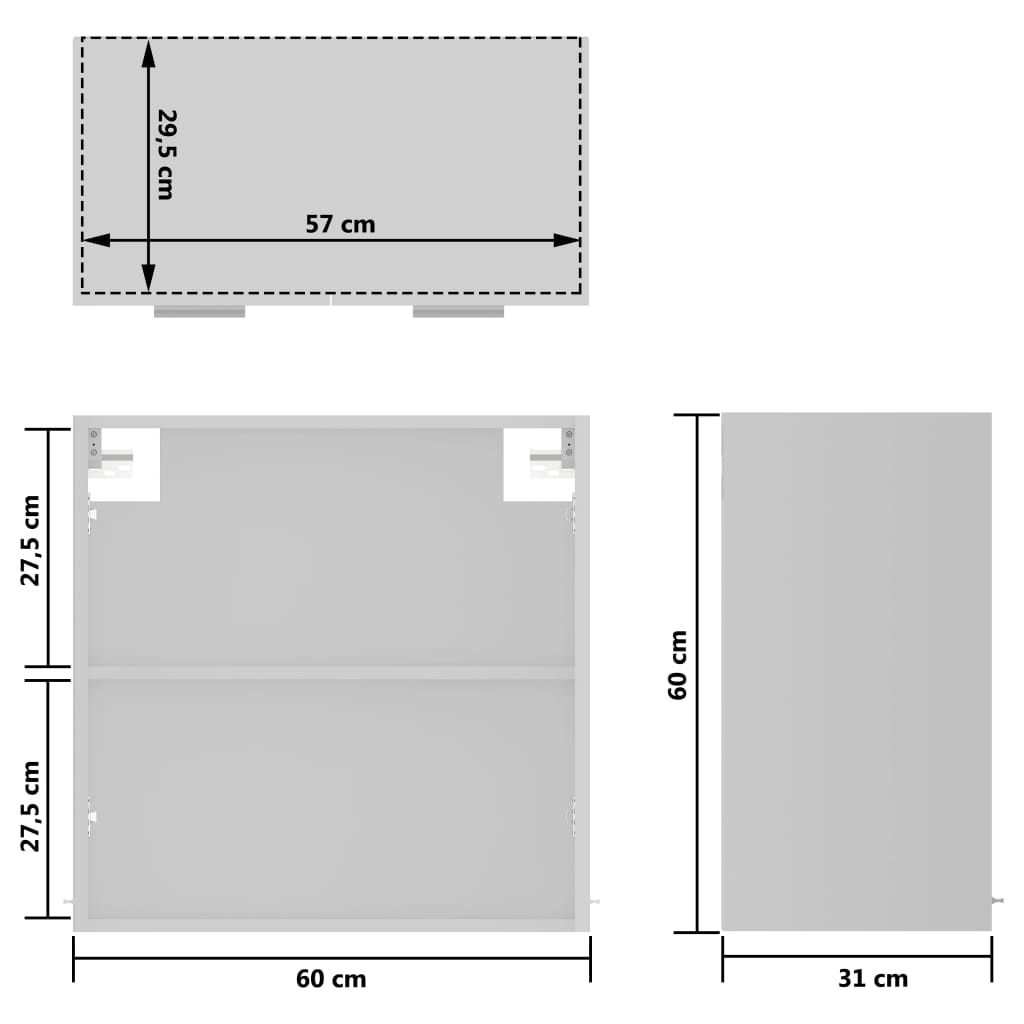 vidaXL Armário de parede c/ vidro 60x31x60 cm contraplacado branco