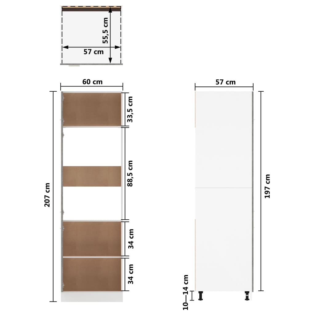 vidaXL Armário para frigorífico 60x57x207 cm contraplacado cinza