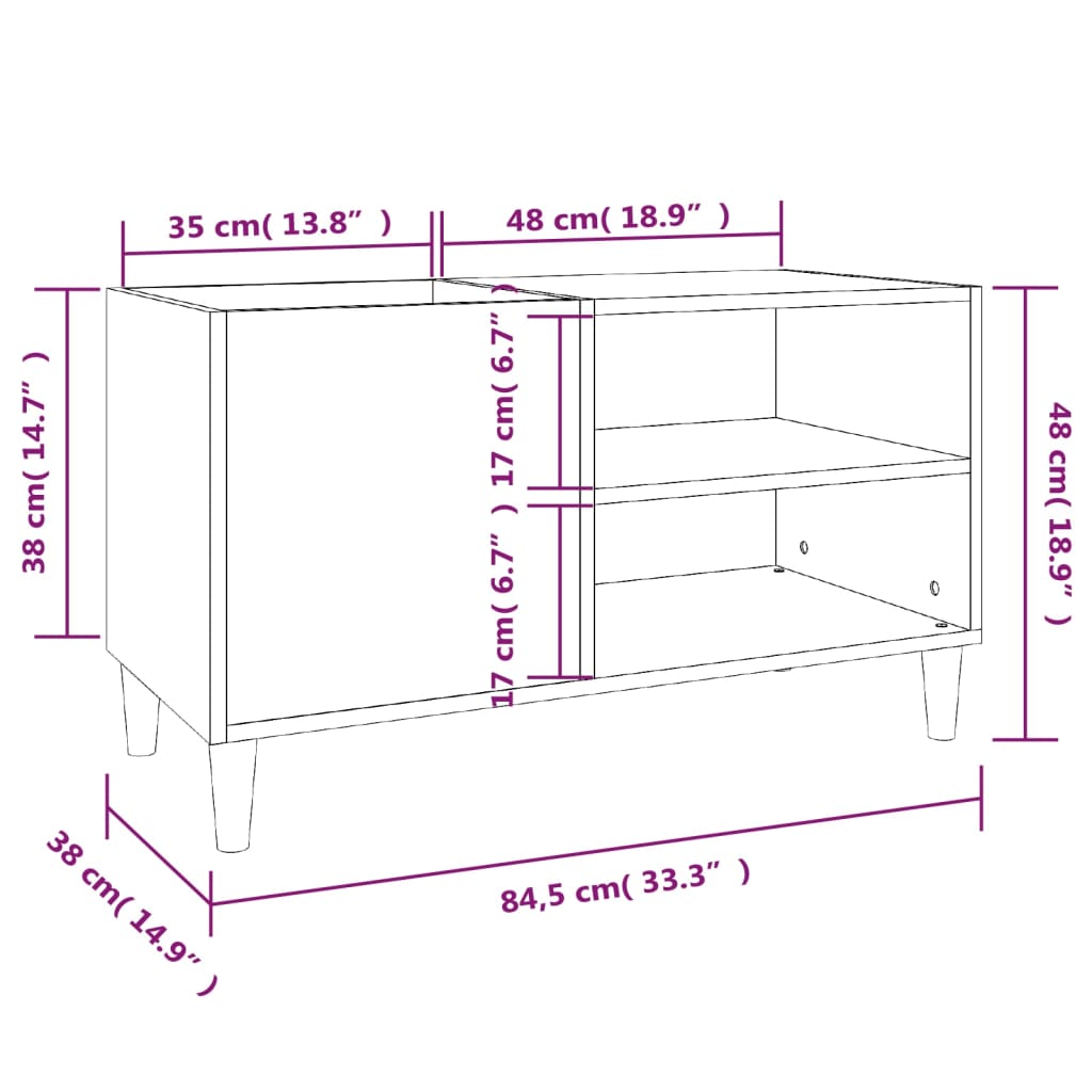 vidaXL Armário p/ discos 84,5x38x48 cm derivados madeira cinza sonoma