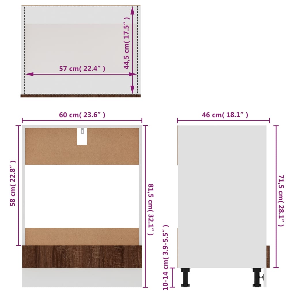 vidaXL Armário p/ forno 60x46x81,5 cm deriv. madeira carvalho castanho