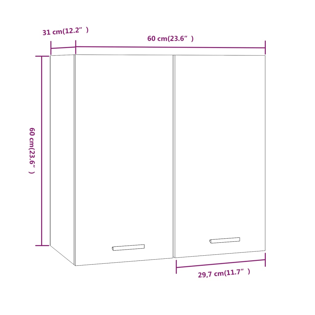 vidaXL Armário de parede 60x31x60 cm derivados de madeira sonoma cinza