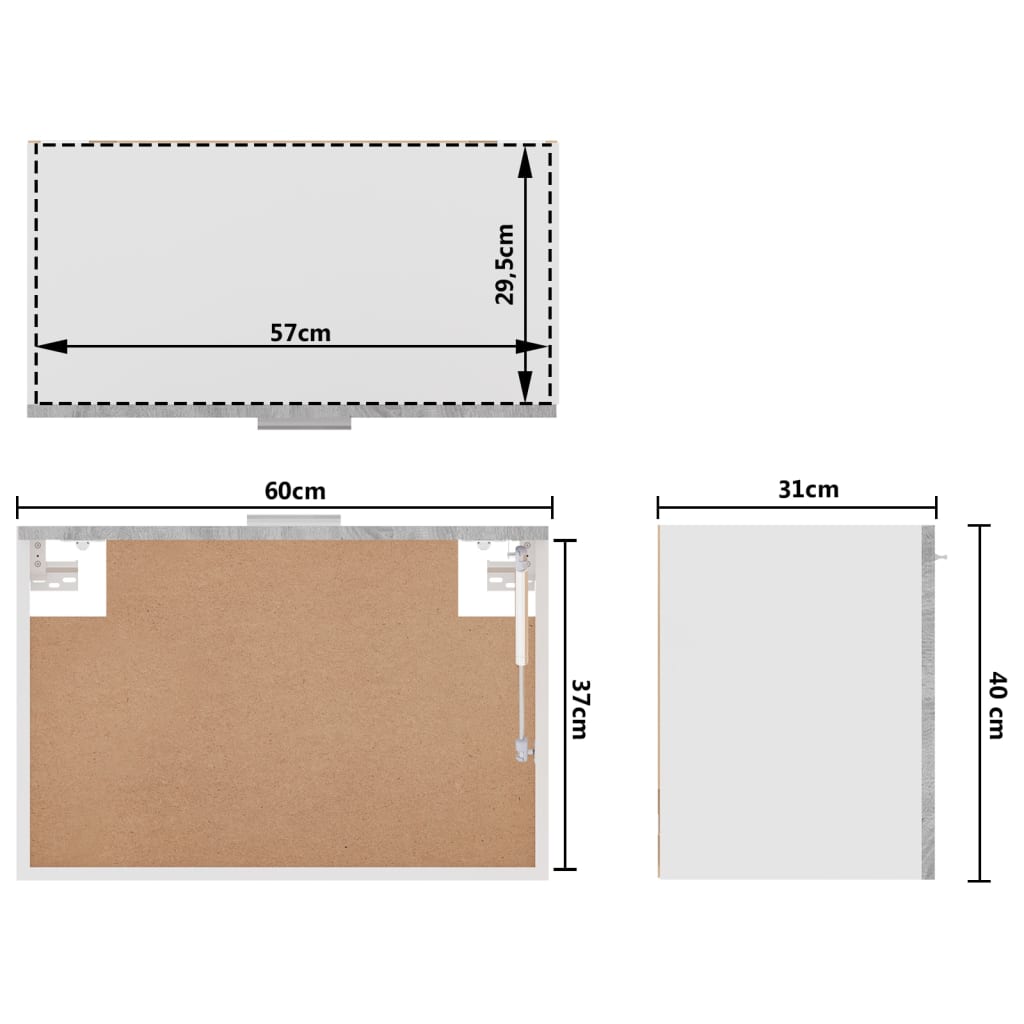 vidaXL Armário suspenso 60x31x40 cm derivados madeira cinzento sonoma