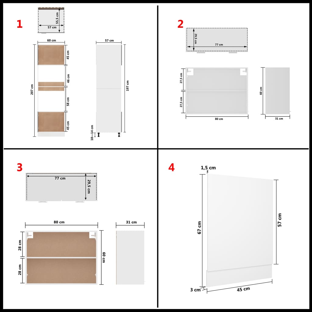 vidaXL 7 pcs conjunto armários de cozinha contraplacado branco