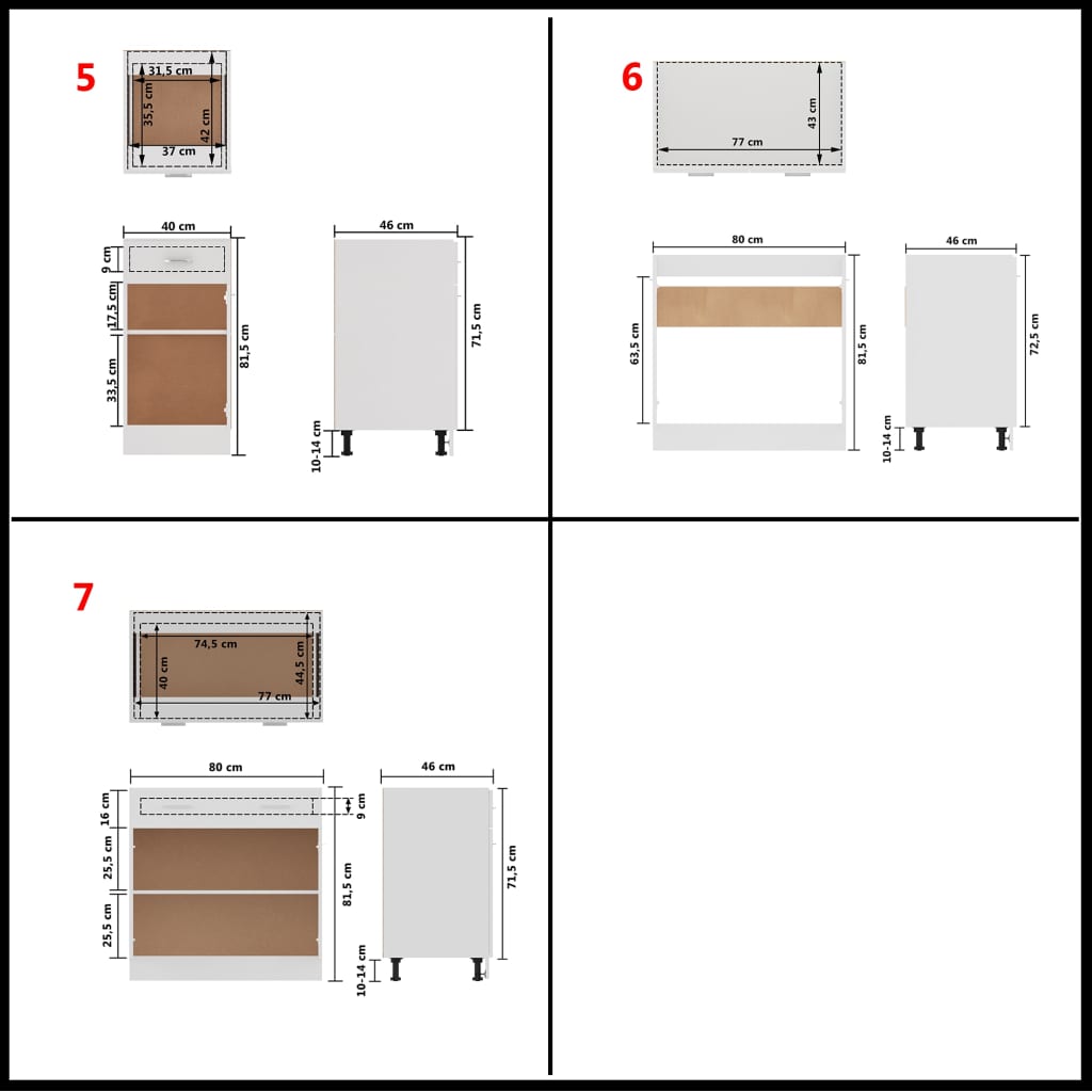 vidaXL 7 pcs conjunto armários de cozinha contraplacado branco